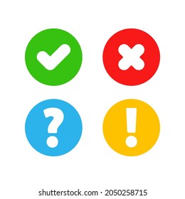 Marque Marcar, Cruzar, Marcar, Iconos de punto de exclamación. Ilustración vectorial