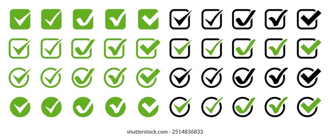 Marks große Sammlung überprüfen. Markieren Sie Vektorsymbol. Markierungen in Kreis und Quadrat markieren