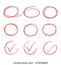 check marks and circle highlighters
