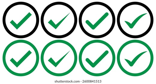 Check marks collection. Symbol for website computer and mobile vector. Tick symbol in green color. Hand drawn checkmark illustration. Vector illustration