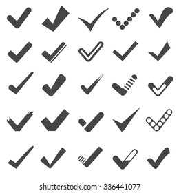 Check marks collection vector illustration. Twenty five symbols total.