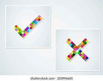check marks created from different color squares