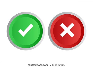 Check marks - cross sign and tick sign. Vector illustration in 3d style.
