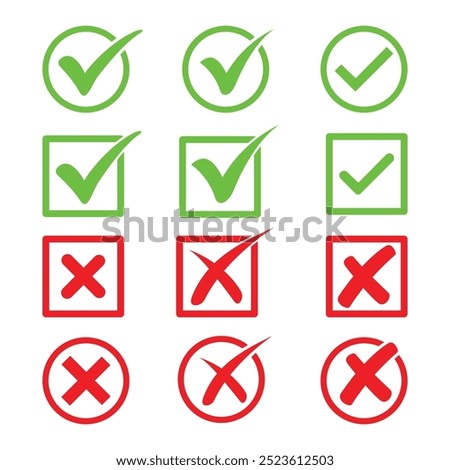 Check marks Cross signs set simple check list approval not approval symbols