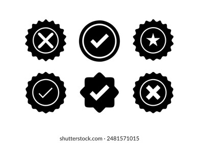 Check marks and crosses in circles on white background