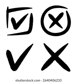 Check marks and crosses symbols of agreement and rejection.