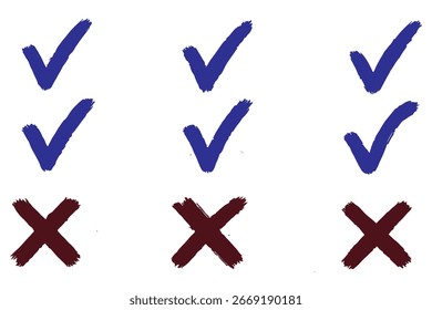 Check marks doodle black line element set, tick and a cross, empty thin box and arrow sign. Grunge hand drawn style