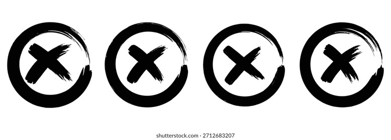 Marcas de verificación doodle set. Casilla de verificación, lista de verificación, signos de tick y cross, v y x en estilo de boceto. Vector dibujado a mano. Elementos grunge trazos. signo y símbolo X dibujado a mano. EPS 10. 