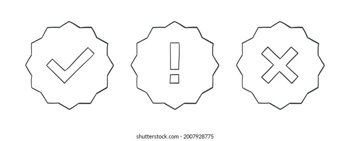 Check marks. Drawn icons of the check marks. Checkbox icons and sketch check marks signs. Vector illustration