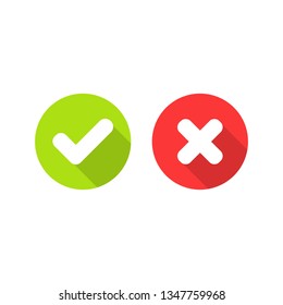 Check marks in green and red circles icon design. Vector illustration. 