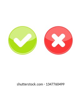 Check marks in green and red circles icon design. Vector illustration. 