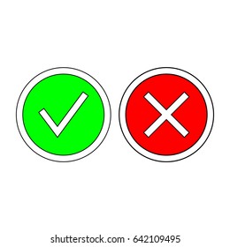 Check marks in green and red circles.