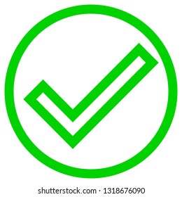 Check marks - green tick icon inside of circle outline - vector illustration