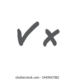 Check marks hand drawn style. Tick and cross. Approval vote symbols.