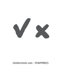Check marks hand drawn style. Tick and cross. Approval vote symbols.