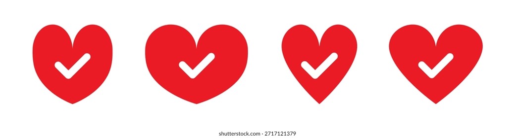Colección de Vector de los iconos del corazón de las marcas de verificación aislada en el fondo blanco. Concepto de diseño del día de San Valentín. Eps 10