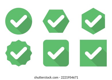 Marcas de verificación Conjunto de iconos, Marcas de marca, Aceptadas, Aprobadas, Sí, Correctas, Correctas, Opciones Derechas, Finalización de tareas, Votación. - símbolos de marca vectorial en verde.