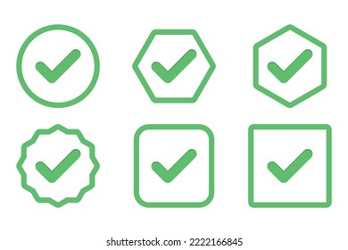 Marcas de verificación Conjunto de iconos, Marcas de marca, Aceptadas, Aprobadas, Sí, Correctas, Correctas, Opciones Derechas, Finalización de tareas, Votación. - símbolos de marca vectorial en verde.