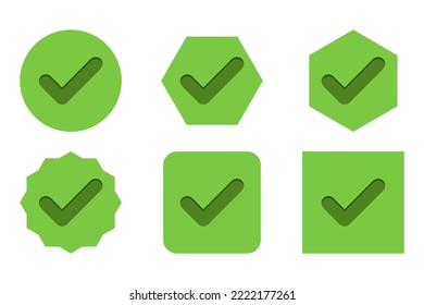 Check marks Icon Set, Tick marks, Accepted, Approved, Yes, Correct, Ok, Right Choices, Task Completion, Voting. - vector mark symbols in green.