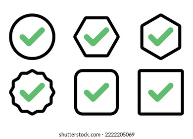 Check marks Icon Set, Tick marks, Accepted, Approved, Yes, Correct, Ok, Right Choices, Task Completion, Voting. - vector mark symbols in green.