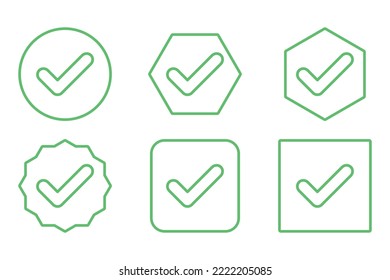 Check marks Icon Set, Tick marks, Accepted, Approved, Yes, Correct, Ok, Right Choices, Task Completion, Voting. - vector mark symbols in green.