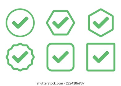 Check marks Icon Set, Tick marks, Accepted, Approved, Yes, Correct, Ok, Right Choices, Task Completion, Voting. - vector mark symbols in green.