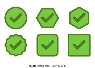 Marcas de verificación Conjunto de iconos, Marcas de marca, Aceptadas, Aprobadas, Sí, Correctas, Correctas, Opciones Derechas, Finalización de tareas, Votación. - símbolos de marca vectorial en verde.