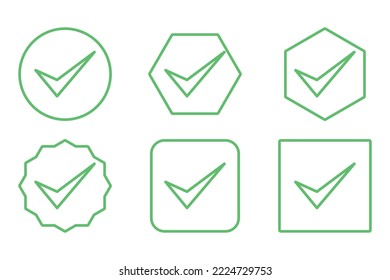 Marcas de verificación Conjunto de iconos, Marcas de marca, Aceptadas, Aprobadas, Sí, Correctas, Correctas, Opciones Derechas, Finalización de tareas, Votación. - símbolos de marca vectorial en verde.