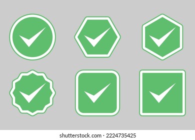 Check marks Icon Set, Tick marks, Accepted, Approved, Yes, Correct, Ok, Right Choices, Task Completion, Voting. - vector mark symbols in green.