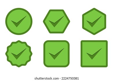 Marcas de verificación Conjunto de iconos, Marcas de marca, Aceptadas, Aprobadas, Sí, Correctas, Correctas, Opciones Derechas, Finalización de tareas, Votación. - símbolos de marca vectorial en verde.