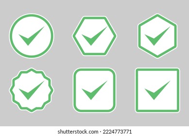 Check marks Icon Set, Tick marks, Accepted, Approved, Yes, Correct, Ok, Right Choices, Task Completion, Voting. - vector mark symbols in green.