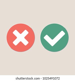 Check marks icon signs vector illustration set. Yes or no, right and wrong flat design version of check mark buttons