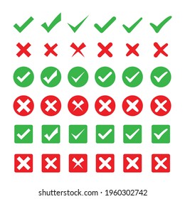 iconos de marca de verificación. aceptar y rechazar. bien y mal. aislado de fondo blanco. ilustración vectorial.