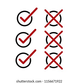 Check Marks Icons, Right and Wrong Choices, flat design on white background