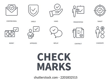 Check Marks icons set. Set of editable stroke icons.Vector set of Check Marks 