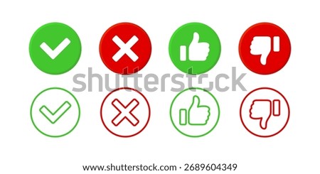 Check marks like and dislike icons set