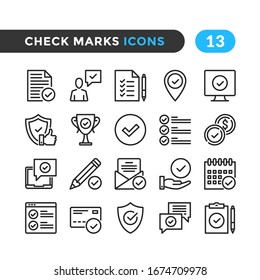 Check marks line icons. Outline symbols collection. Premium quality. Vector thin line icons set