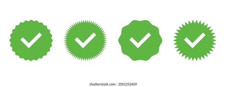 Check marks. Check mark green vector icons. Profile verification check marks icons. Checklist symbols. Vector illustration.