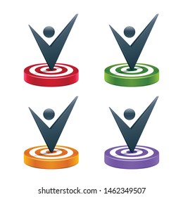 Check marks on target boards. Three dimensional target icons.