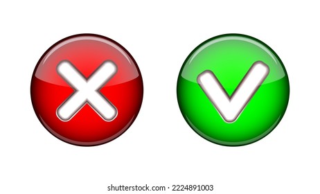 Check Marks pros and cons. Green mark and red cross in checkbox. Vector illustration isolated on white background