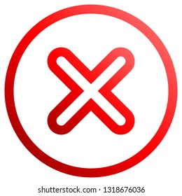 Check marks - red gradient outline, cross icon inside of circle - vector illustration