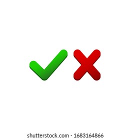 Marcas en rojo y verde o garrapata, marca las marcas de verificación de icono plano sobre fondo blanco aislado. Vector EPS 10.