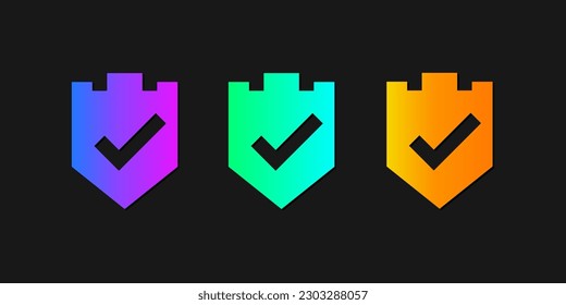 Check marks set icon. Tick, checkbox, flag, right, correct answer, option, document, questionnaire, survey. Business concept. Color gradient.