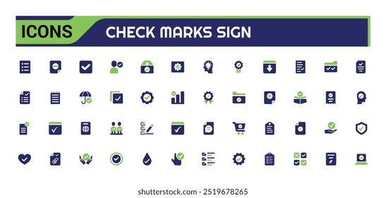Conjunto de ícones coloridos de sinais de marca de seleção. Contém ícones como confirmar e muito mais. Ícones de glifo de cor definidos para Web e interface do usuário. Ícone sólido definido. Ilustração vetorial.