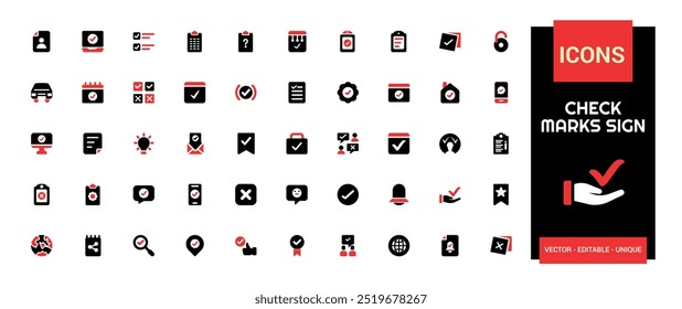 Conjunto de ícones coloridos de sinais de marca de seleção. Contém ícones como confirmar e muito mais. Ícones de glifo de cor definidos para Web e interface do usuário. Ícone sólido definido. Ilustração vetorial.