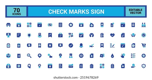 Conjunto de ícones coloridos de sinais de marca de seleção. Contém ícones como confirmar e muito mais. Ícones de glifo de cor definidos para Web e interface do usuário. Ícone sólido definido. Ilustração vetorial.