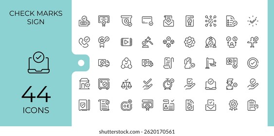 Check marks sign icon set. Contains such icons as check, checkmark, checkbox, confirm, mark and more. Checkbox modern icon set. Signs for web and mobile app.
