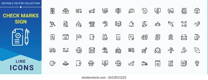 Check Marks Sign linear icon. Contain linear sign confirm, choice, signs, mark, right and more. Minimal icons pack. Right vector icon set. Signs for web and mobile app.