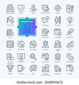 Check Marks sign - thin line web icon set. Contains such Icons as confirm, approved, check list, warranty and more. Outline icons collection. Simple vector illustration.