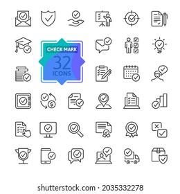 Check Marks sign - thin line web icon set. Contains such Icons as confirm, approved, check list, warranty and more. Outline icons collection. Simple vector illustration.